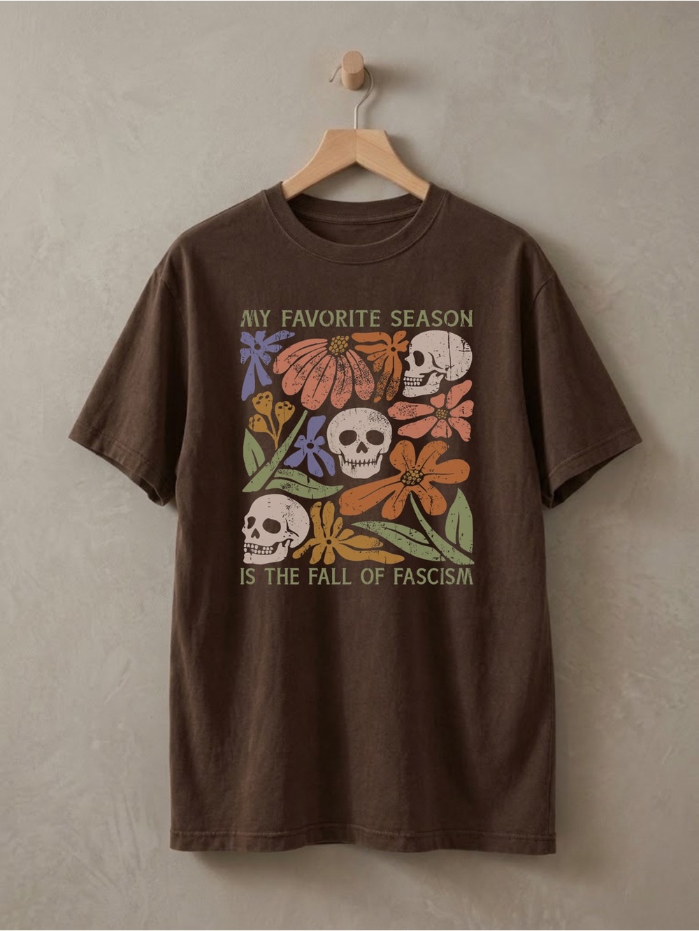 Fall Of Fascism Floral Skulls Edgy Aesthetic Womens Reprint Tee Shirt